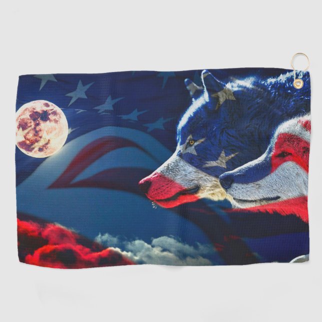 Toalla De Golf Orgullo lobo de país y bandera (Horizontal)