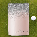 Toalla De Golf Oro Rosa - Monograma Purpurina Rubor rosado platea<br><div class="desc">Rose Gold - Blush Pink and Silver Faux Foil Metallic Sparkle Glitter Brushed Metal Monogram Name Golf Towel. This makes the perfect sweet 16 birthday,  wedding,  bridal shower,  anniversary,  baby shower or bachelorette party gift for someone that loves glam luxury and chic styles.</div>