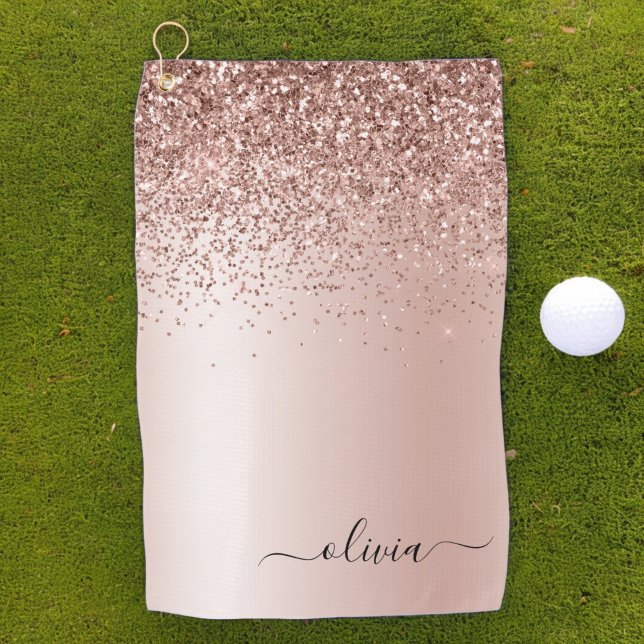 Toalla De Golf Oro Rosa - Nombre Metalizado del monograma del Pur (Subido por el creador)