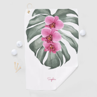 Toalla De Golf Orquídeas rosadas calientes Floral tropical con su