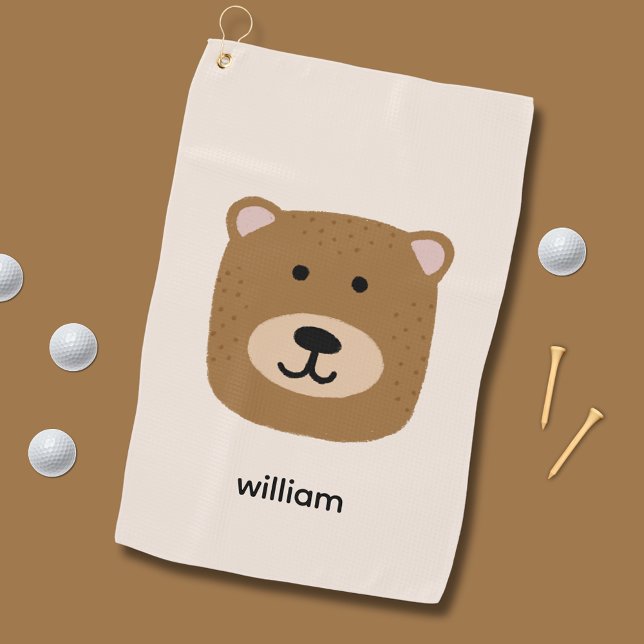 Toalla De Golf Oso de peluche marrón (Cute brown bear golf towel.  Customize with your own name, initials or choice of text.)