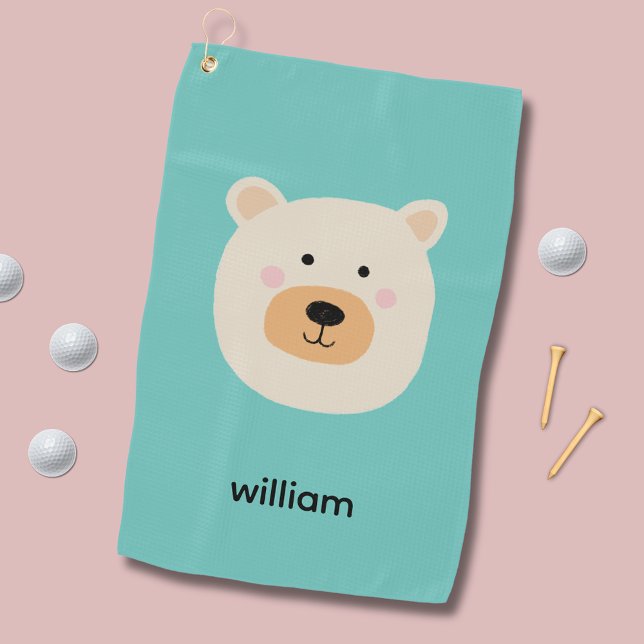 Toalla De Golf Oso polar blanco (Cute white bear golf towel.  Customize with your own name, initials or choice of text.)