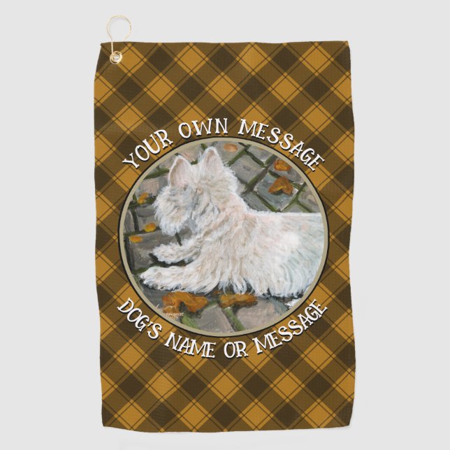 Toalla De Golf Otoño deja a Westie en patio (Anverso)