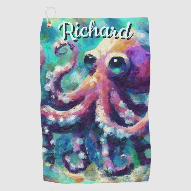 Toalla De Golf Otopus Nautical Beach Coastal Personalizado (Anverso)