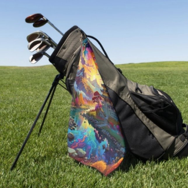 Toalla De Golf Pagoda y paisaje coloreado  ( Pagoda Landscape Golf Towel  poly blend D: 16" x 24". Grommet brass plated hook. Machine washable.)