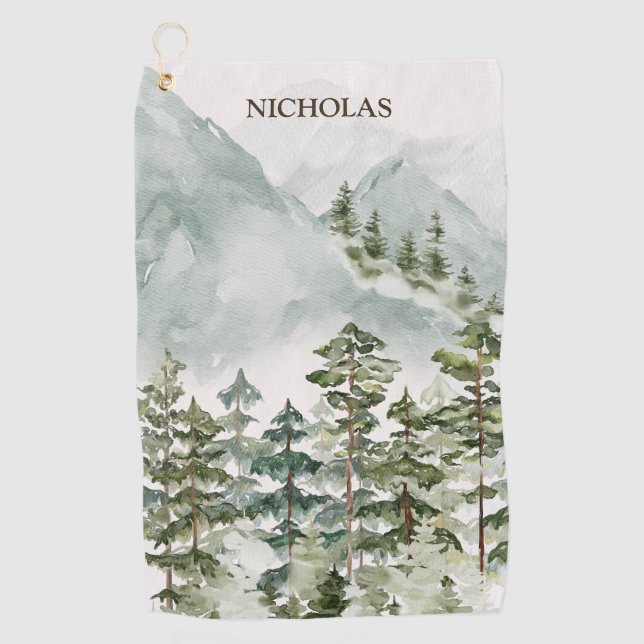 Toalla De Golf Paisaje acuático de las montañas forestales (Anverso)