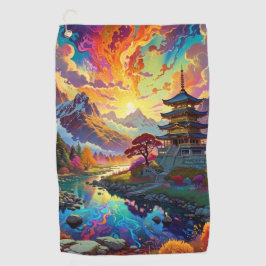 Toalla De Golf Paisaje de la pagoda y el color