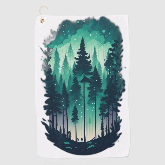 Toalla De Golf Paisaje del bosque de pinos (Anverso)