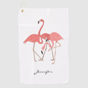 Toalla De Golf Pájaros tropicales Flamingos rosas con tu nombre