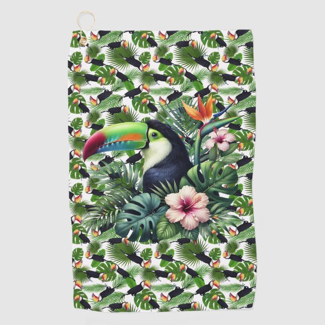 Toalla De Golf Pájaros tucanes tropicales. (Anverso)