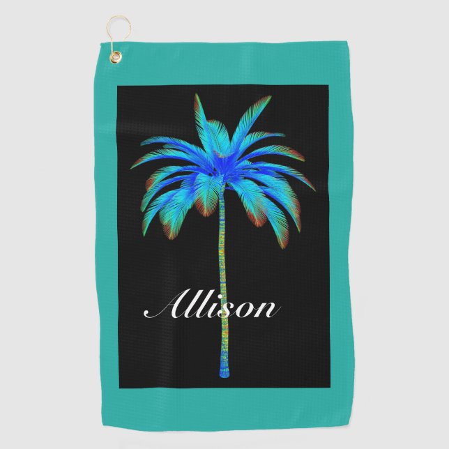 Toalla De Golf Palm Tree Tropical Turquoise Personalizada (Anverso)