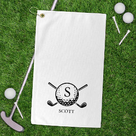 Toalla De Golf Palos de Golf Clásicos Monograma Nombre Negro Blan