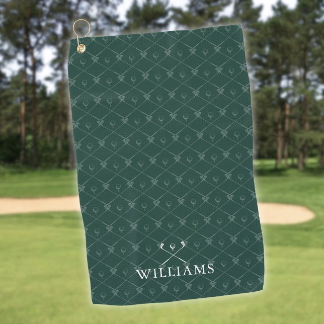 Toalla De Golf Palos de Golf con Nombre Personalizado Patrón Verd (Custom Name Golf Clubs Pattern Emerald Green Towel)