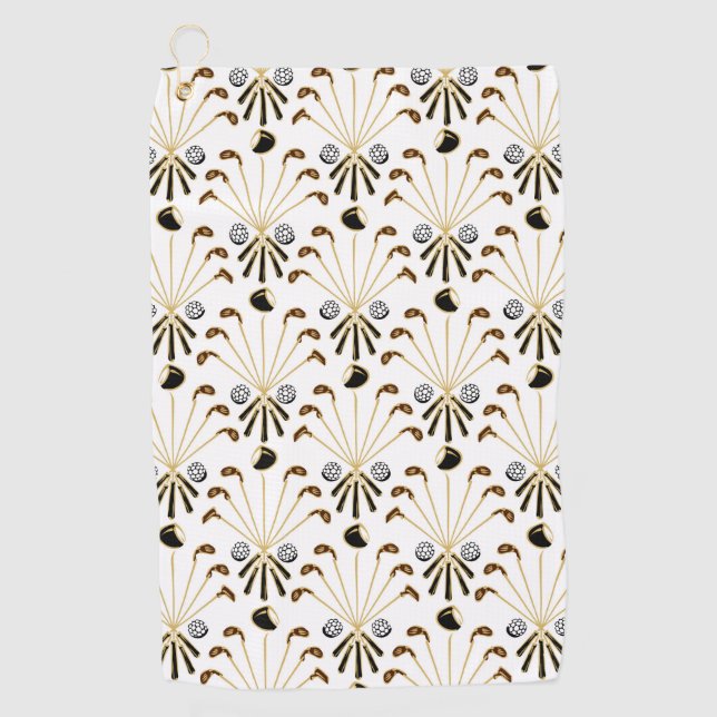 Toalla De Golf Palos de golf | Oro + Negro. Blanca (Anverso)