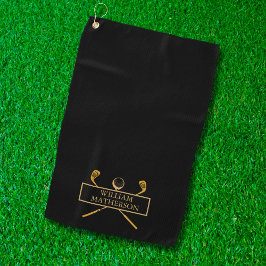 Toalla De Golf Palos de Golf Personalizados de Negro y Dorado 