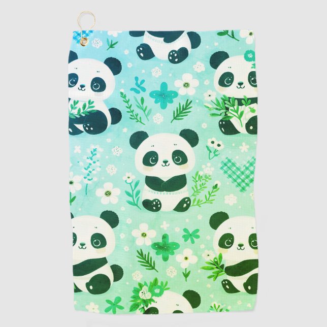 Toalla De Golf Panda Patrón de oso Impresión verde (Anverso)