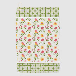 Toalla De Golf Panel de aves de primavera rosada retro