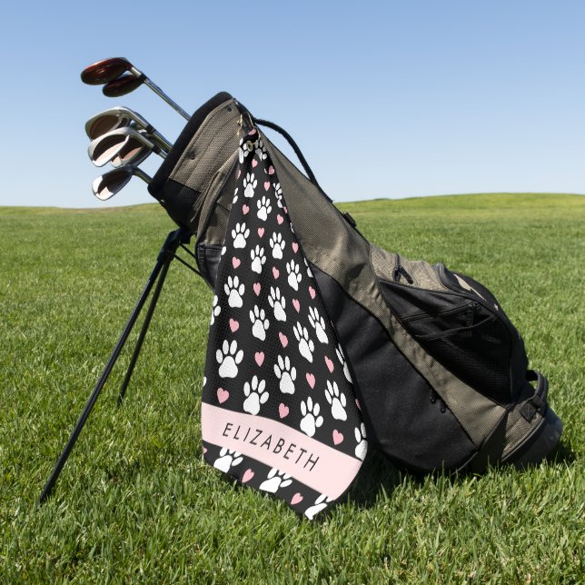 Toalla De Golf Papas de perro, garras blancas, corazones rosados, (Verde)