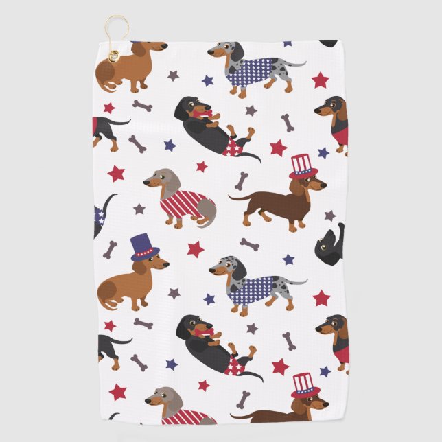 Toalla De Golf Patriotic Dachshund (Anverso)