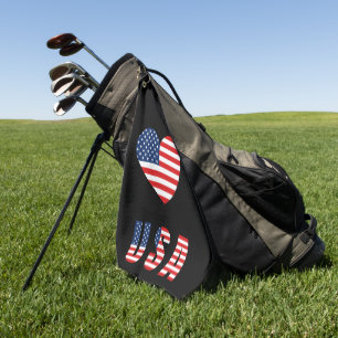 Toalla de golf Patriotic Heart con bandera de los