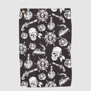 Toalla De Golf Patrón blanco negro de cráneos piratas
