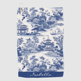 Toalla De Golf Patrón Chinoiserie personalizado Pagoda Azul Blanc