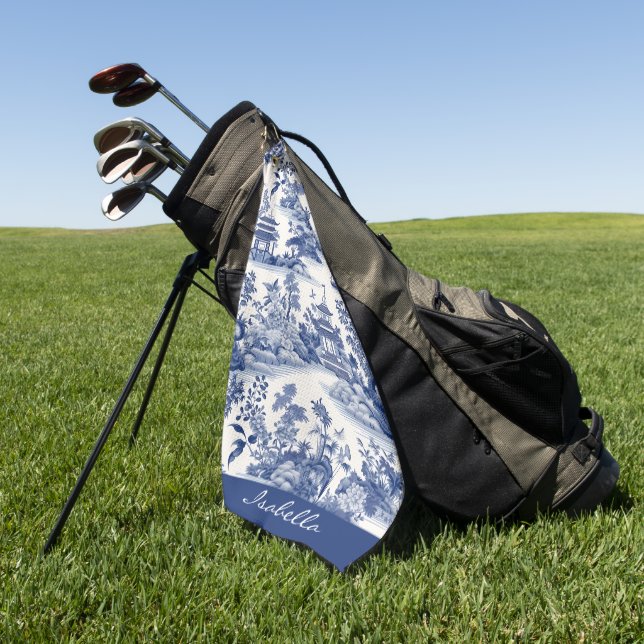 Toalla De Golf Patrón Chinoiserie personalizado Pagoda Azul Blanc (Verde)