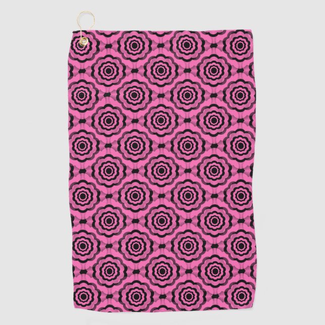 Toalla De Golf Patrón continuo de flores negras rosadas (Anverso)
