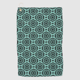 Toalla De Golf Patrón continuo de flores negro y azul verdoso
