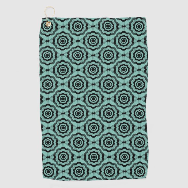 Toalla De Golf Patrón continuo de flores negro y azul verdoso (Anverso)