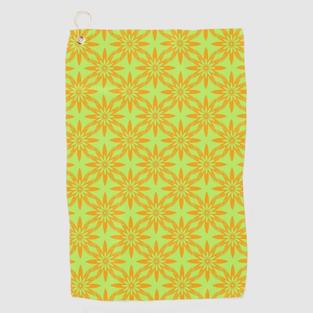 Toalla De Golf Patrón continuo de flores verdes naranjas (Anverso)