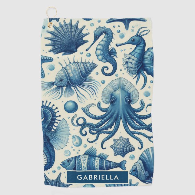 Toalla De Golf Patrón de animales de marina de época (Anverso)