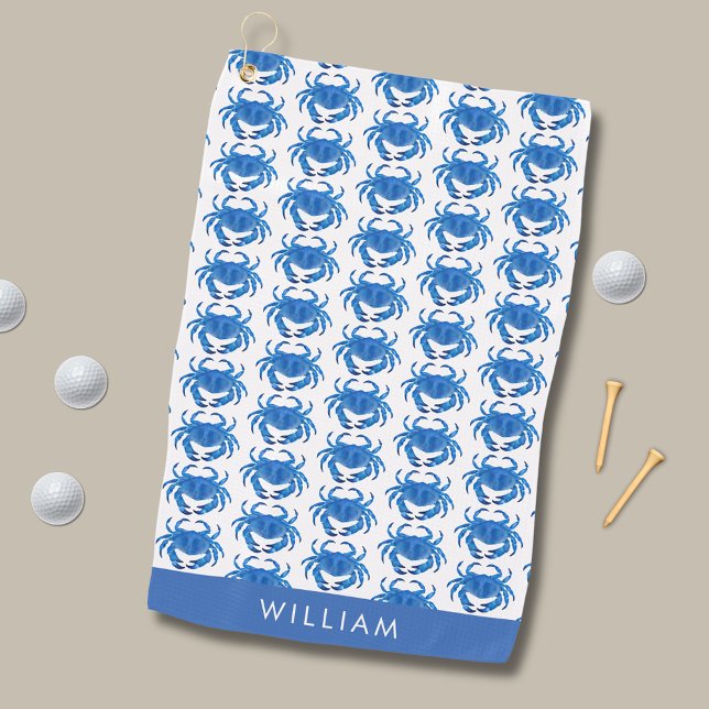 Toalla De Golf Patrón de cangrejo azul (Blue crab crustacean golf towel.  Personalize with your  own name, initials or choice of text.)