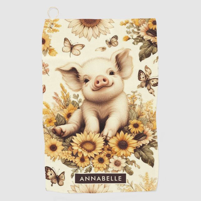 Toalla De Golf Patrón de cerdos de girasol cúbico (Anverso)