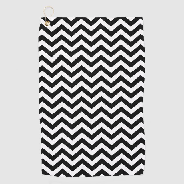 Toalla De Golf Patrón De Chevron Blanco Y Negro (Anverso)