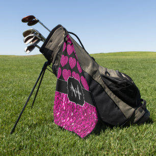Toalla De Golf Patrón de chismes de corazón rosado caliente Monog