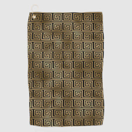 Toalla De Golf Patrón de claves griega negro y dorado