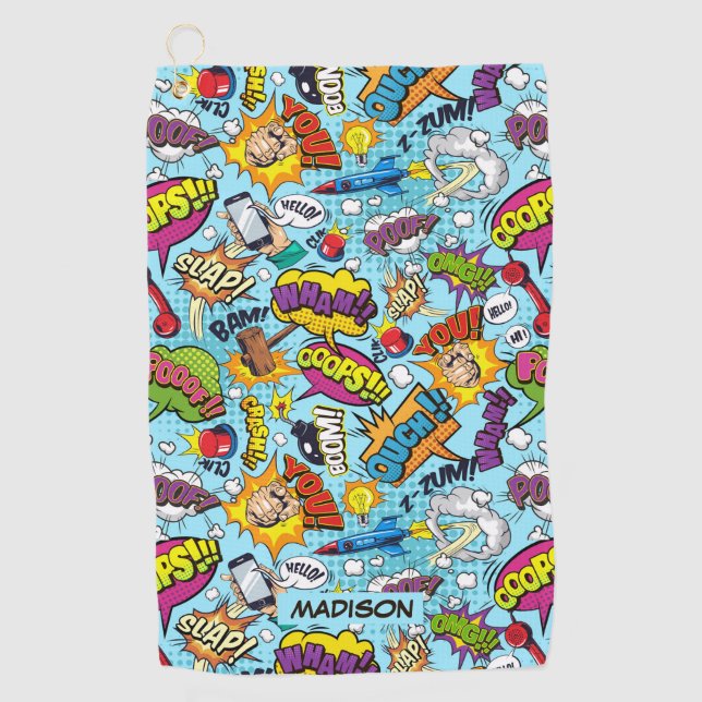 Toalla De Golf Patrón de comics de nombres personalizados (Anverso)