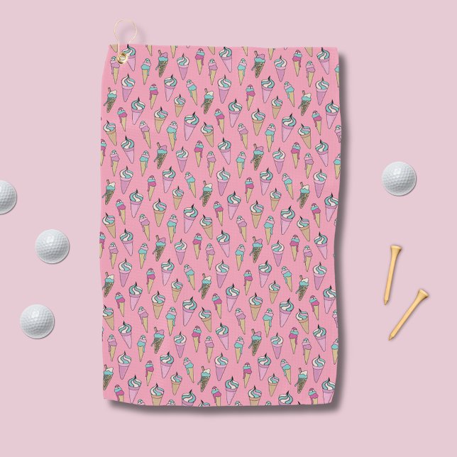 Toalla De Golf Patrón de crema de hielo rosa (Pink Ice Cream patterned golf towel)
