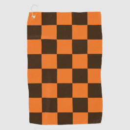 Toalla De Golf Patrón de Cuadrados a Cuadros Negro y Naranja Retr