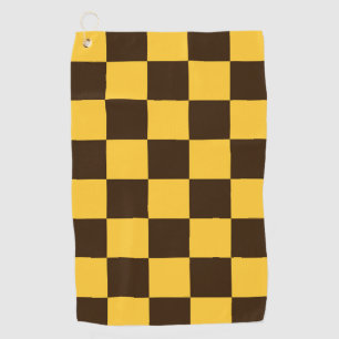 Toalla De Golf Patrón de cuadrados a cuadros retro negro y amaril