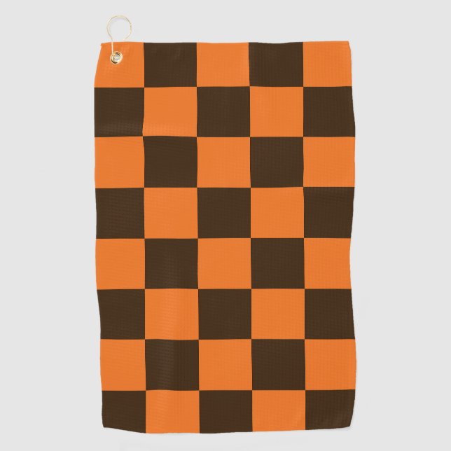 Toalla De Golf Patrón de cuadrados retro negro y Naranja (Anverso)