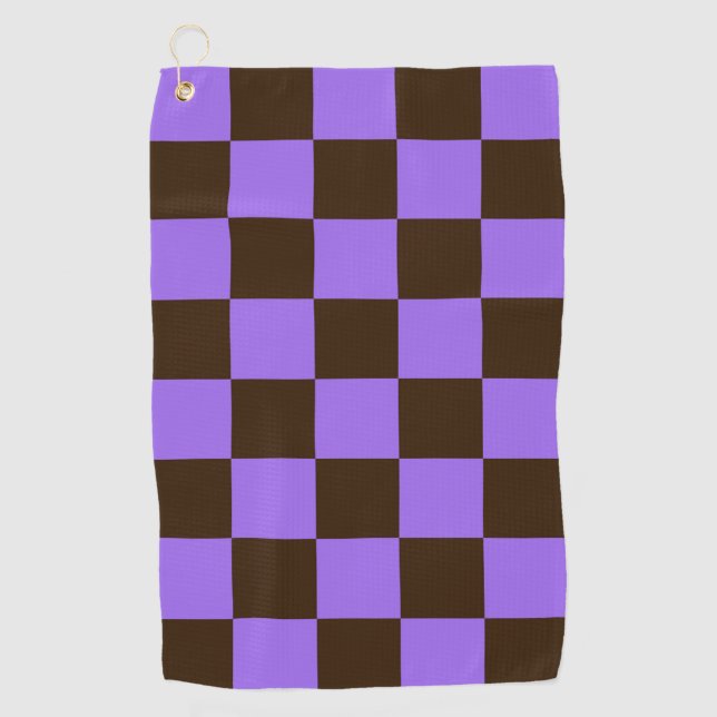 Toalla De Golf Patrón de cuadrados retro negro y púrpura (Anverso)