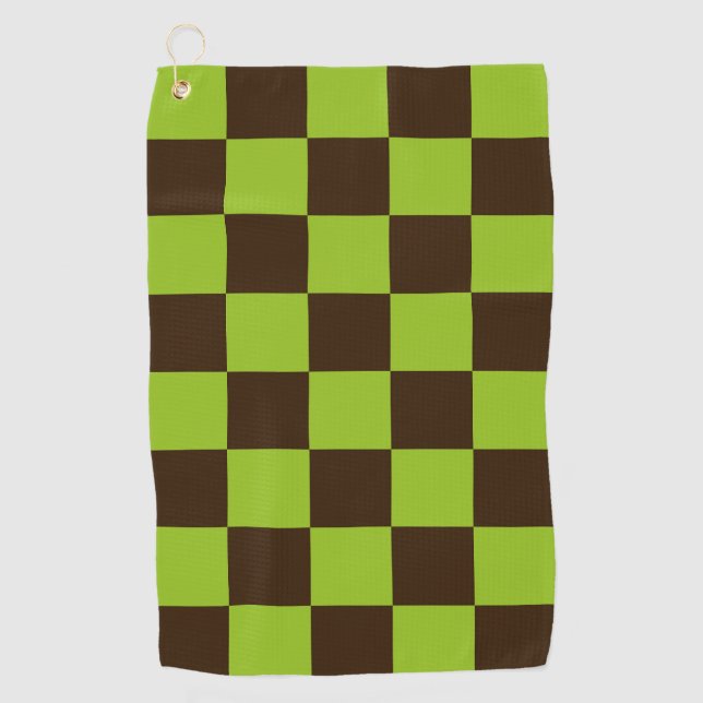Toalla De Golf Patrón de cuadrados retro negro y verde (Anverso)