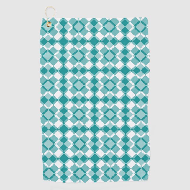 Toalla De Golf Patrón de cuadros argyle blanco teal (Anverso)