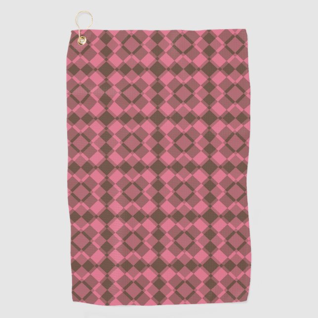 Toalla De Golf Patrón de cuadros argyle rosa marrón (Anverso)