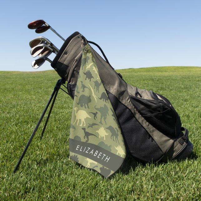 Toalla De Golf Patrón de dinosaurios, silueta de dinosaurios, tu  (Verde)