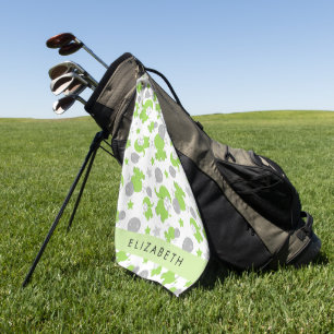 Toalla De Golf Patrón de elefantes verdes, estrellas, tu nombre