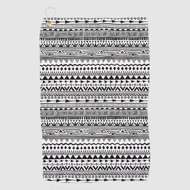 Toalla De Golf Patrón de estilo azteca patrón blanco negro (Anverso)
