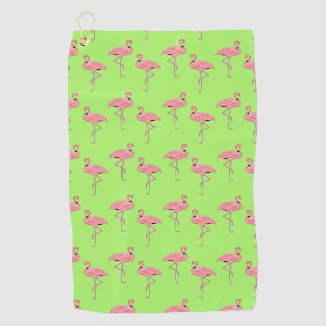 Toalla De Golf Patrón de Flamencos Verde Lima (Anverso)